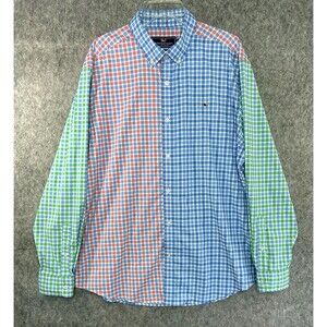 Vineyard Vines Men's Shirt XL Gingham Check Color Block Plaid Long Sleeve Whale